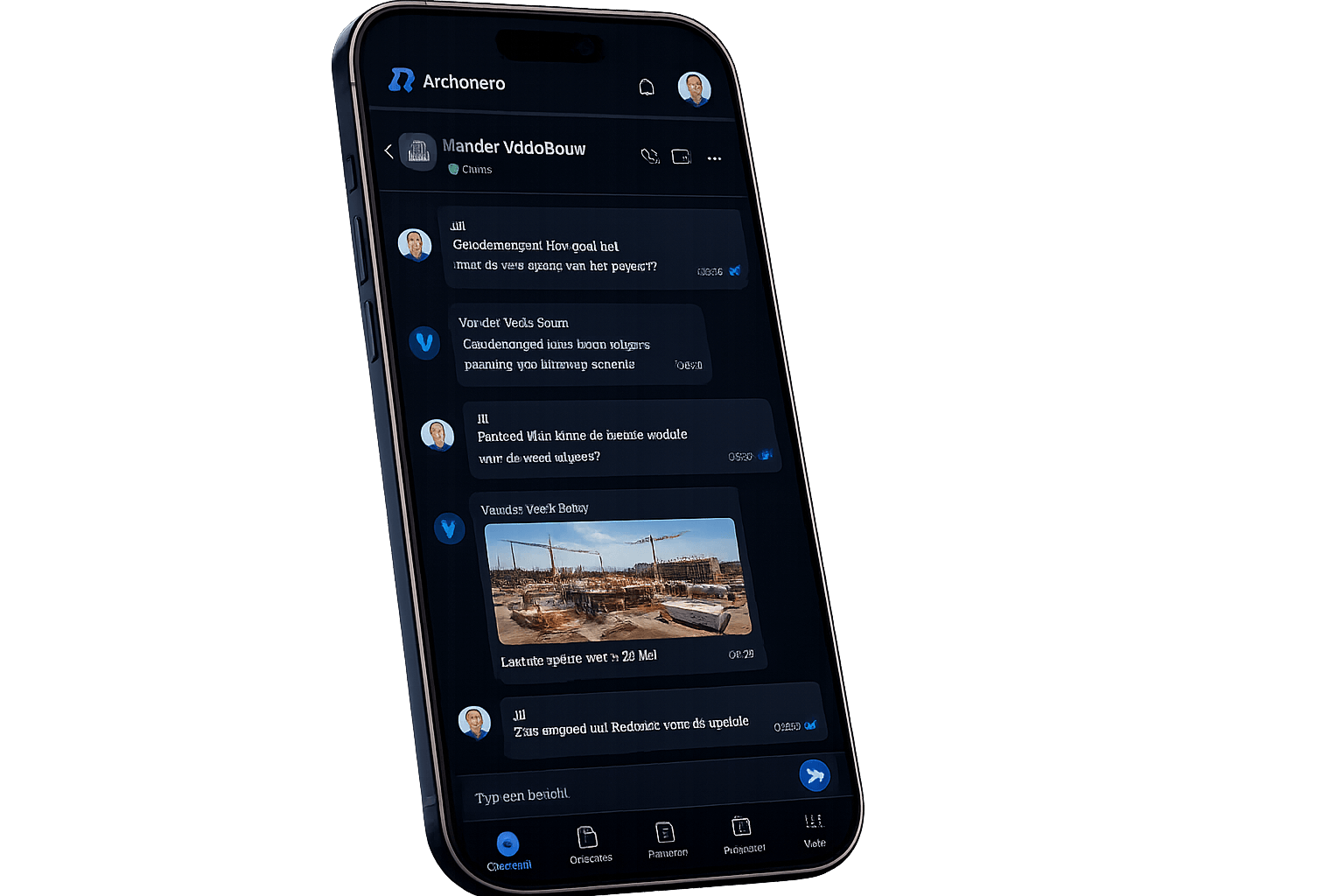 ArchonPro chat op de werf — direct verder praten na een match in het bouwnetwerk